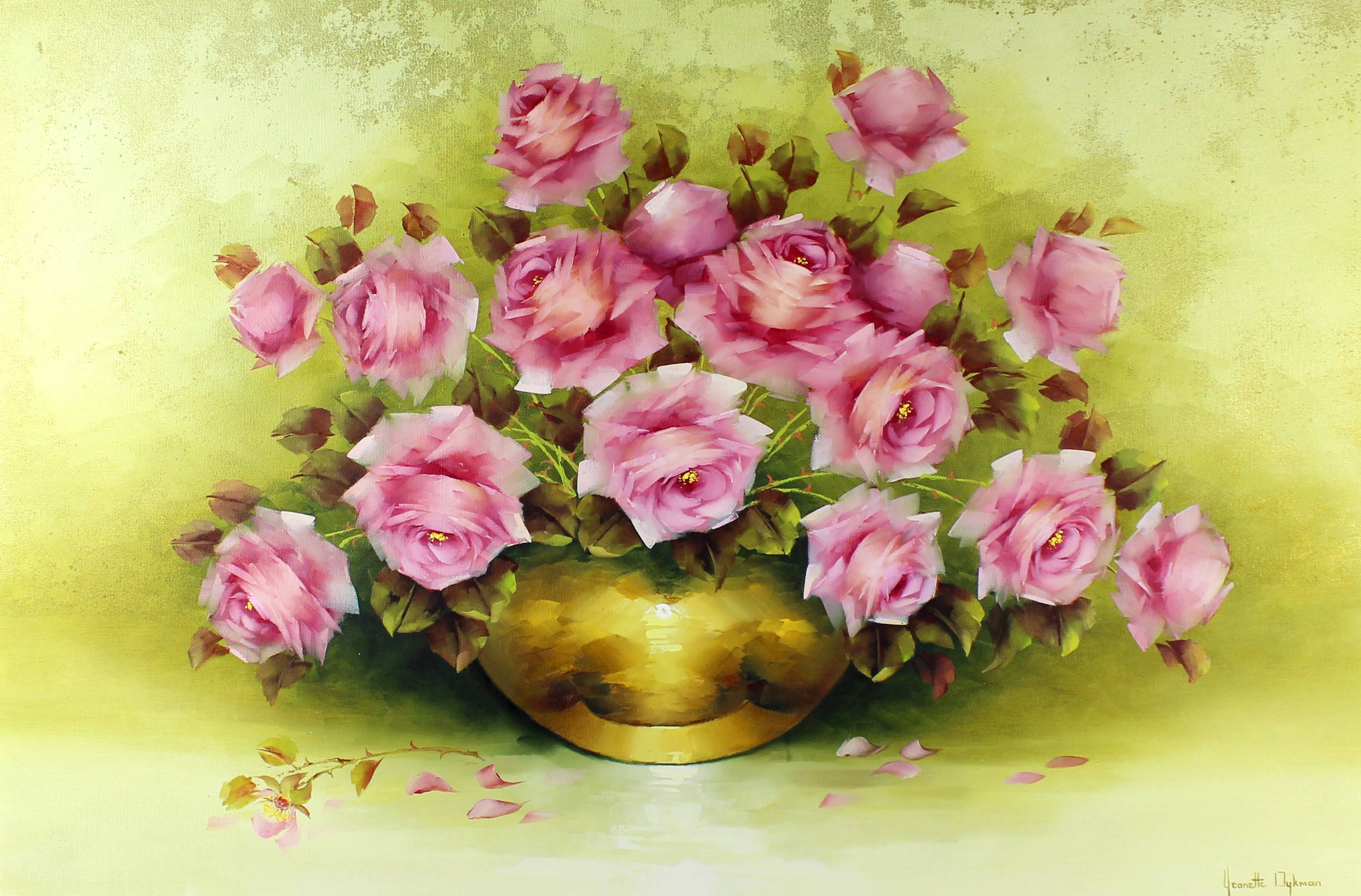 Jeanette Dykman - Still life pink roses