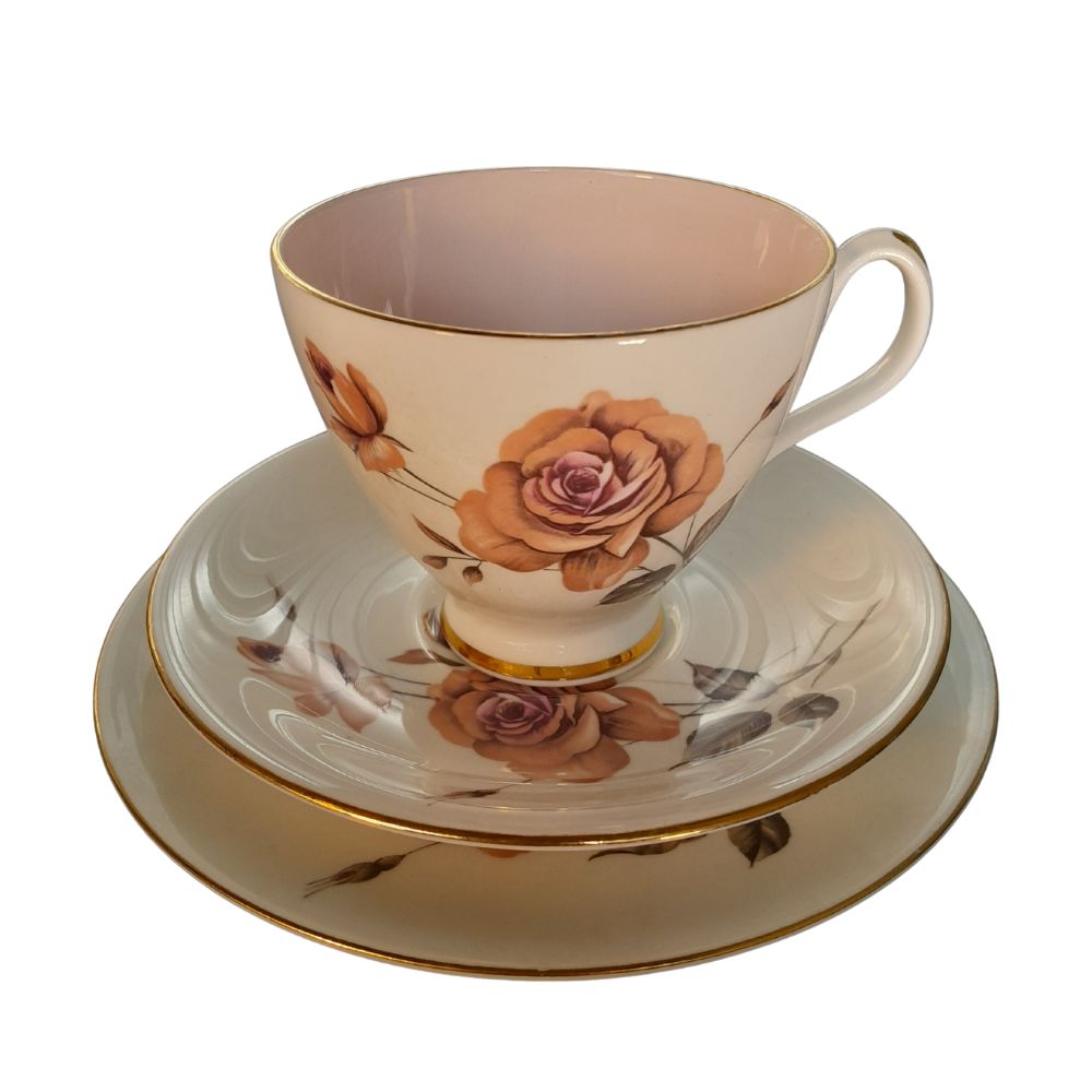 Royal Albert Ã¢â‚¬Å“PreludeÃ¢â‚¬Â Bone China Tea Set Ã¢â‚¬â€œ 5 Trios with Extra Saucer and Cake Plate