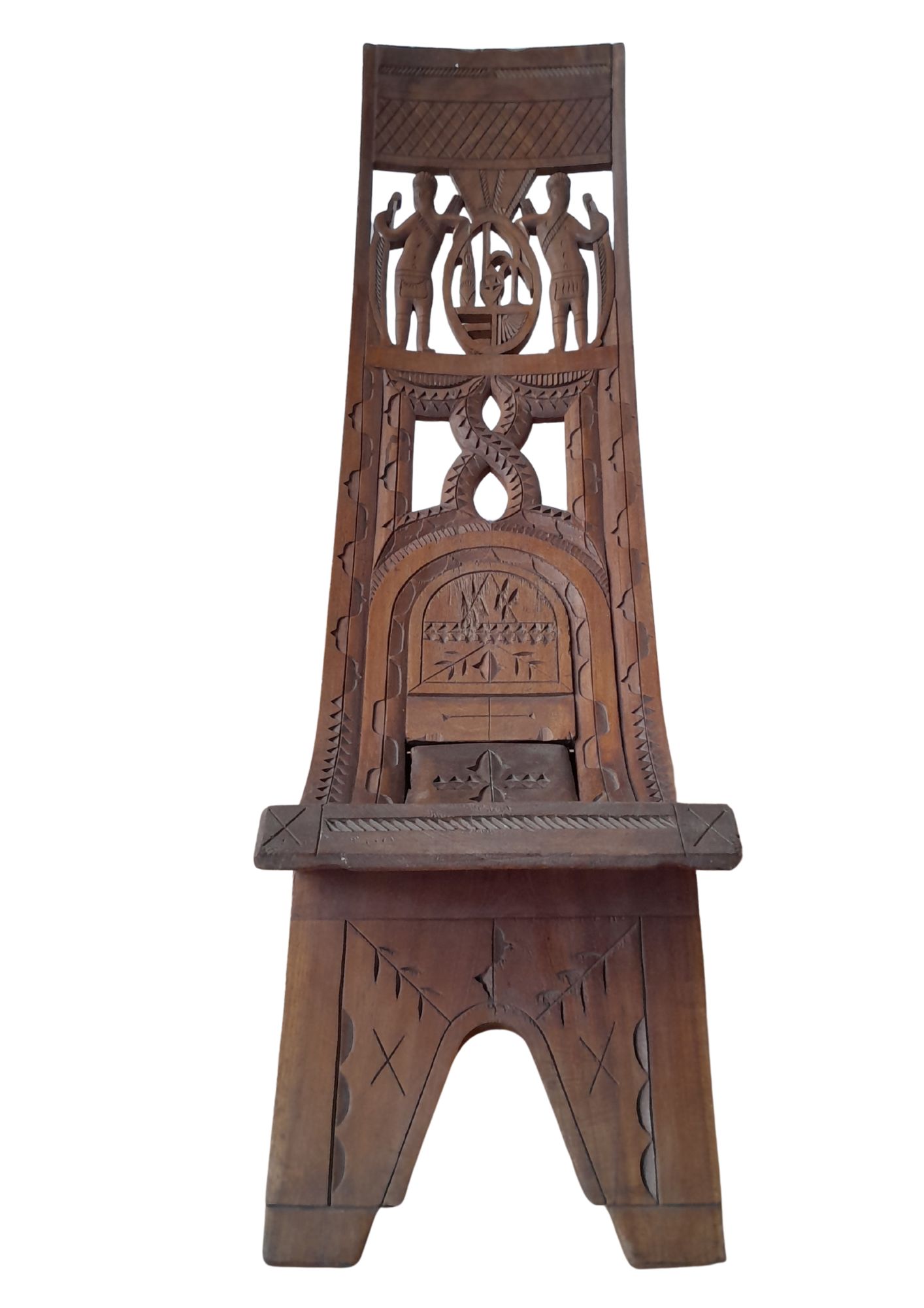 Hand-Carved African Folding Chair – Tribal Motif Design