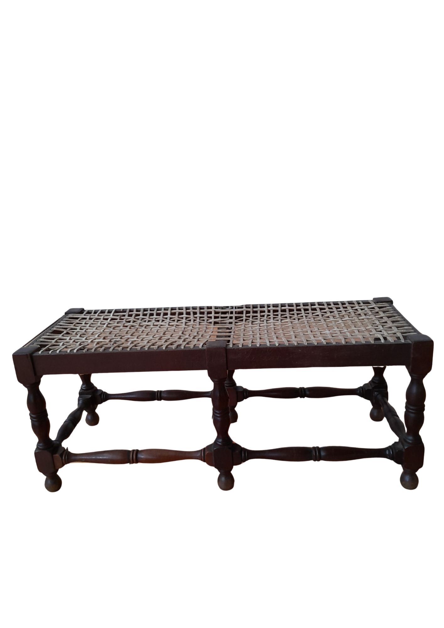 Vintage Handcrafted Riempies Bench with Turned Legs