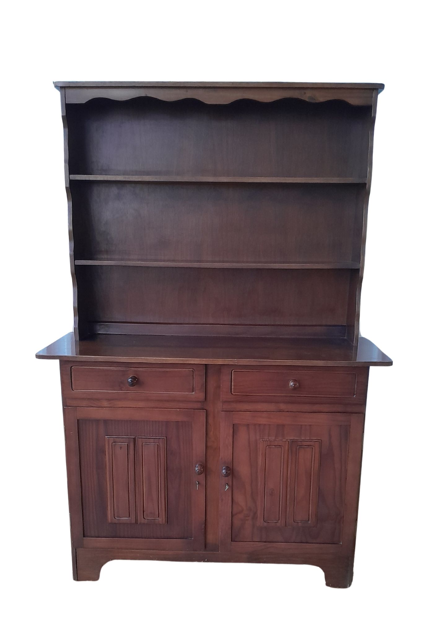 Vintage Solid Wood Hutch Dresser with Shelving and Cabinet Storage