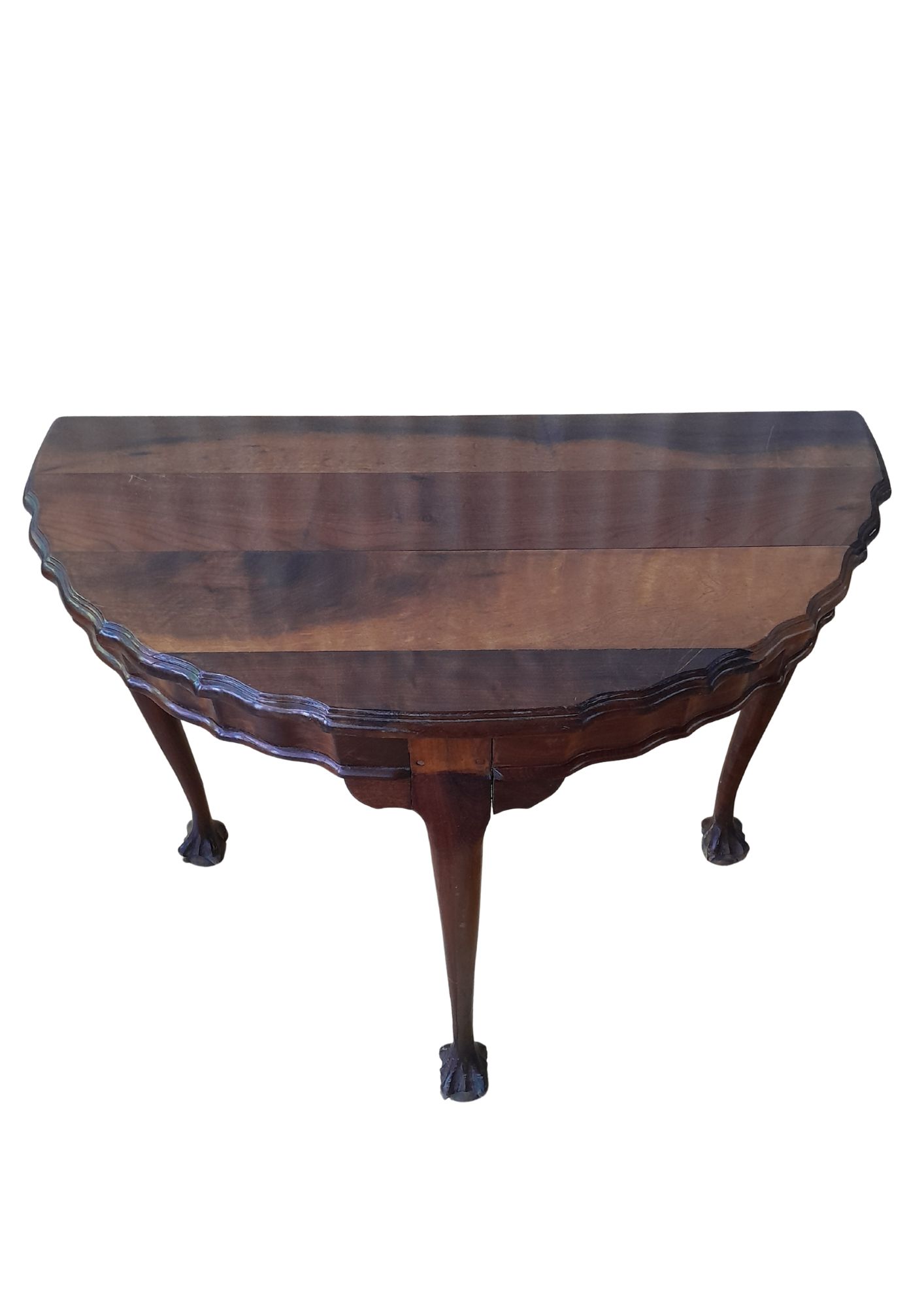 Antique Mahogany Demi-Lune Hall Table with Claw-and-Ball Feet