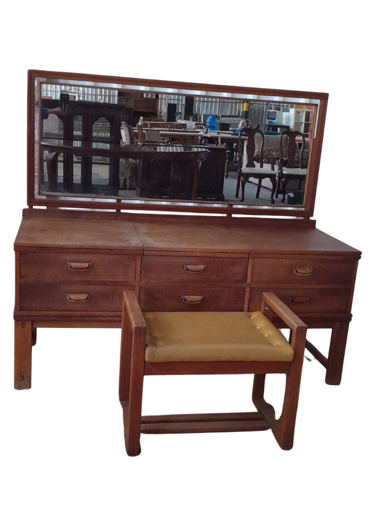 Mid-Century Bedroom Dressing Table with Mirror & Matching Stool