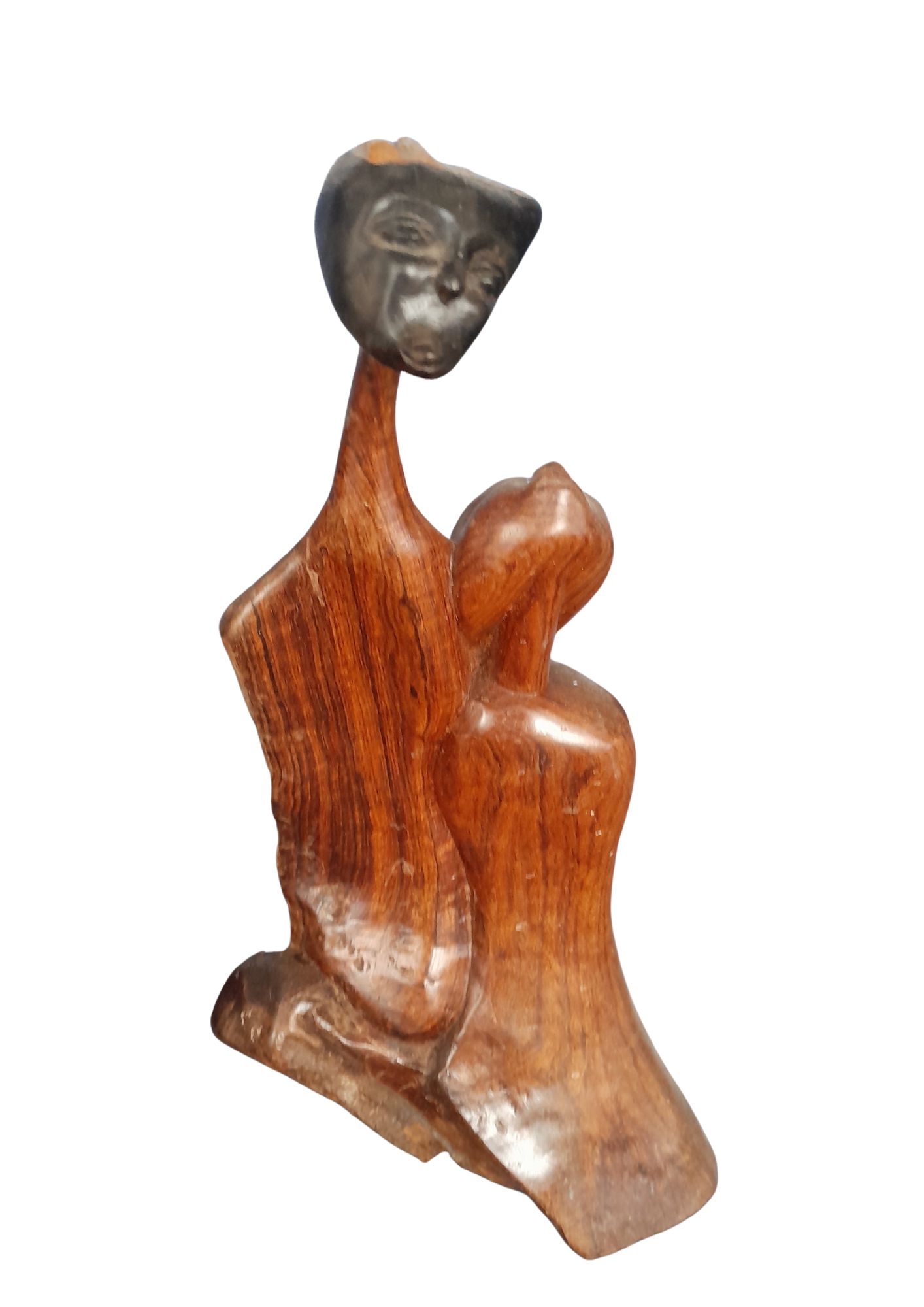 Hand-Carved African Abstract Sculpture – Mother and Child in Hardwood
