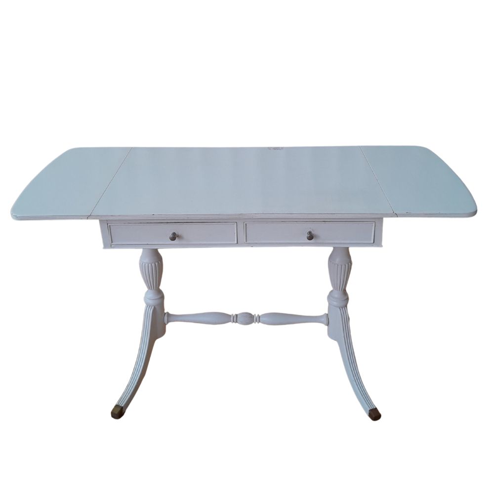 Vintage Drop-Leaf Pedestal Desk/Table with Two Drawers Ã¢â‚¬â€œ Painted White