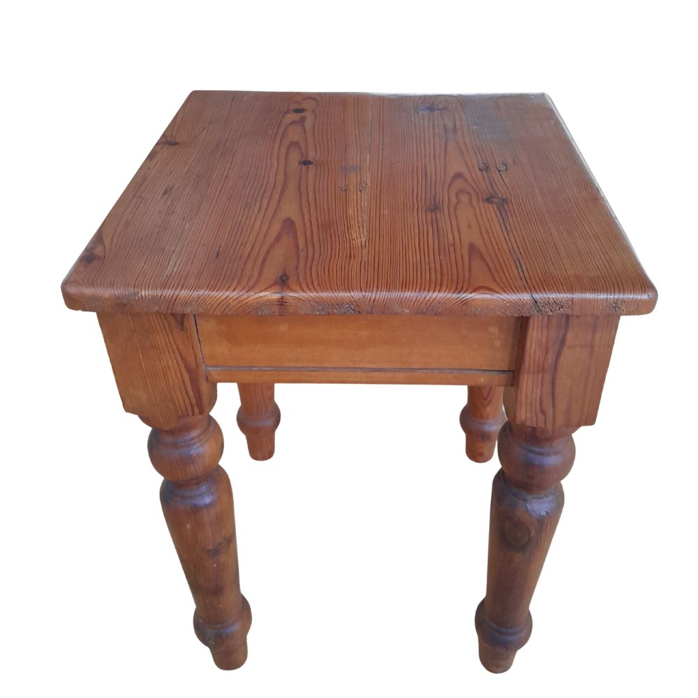 Solid Pine Wood Side Table with Turned Legs