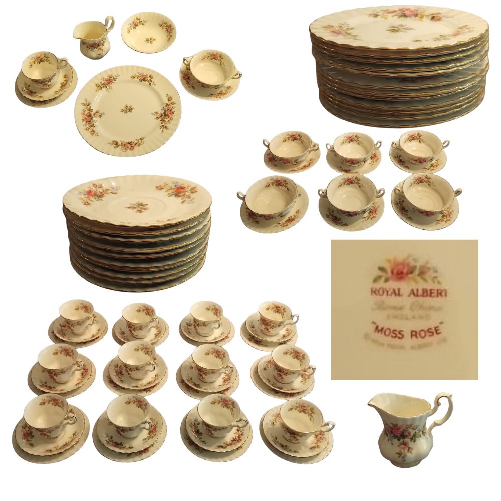 Royal Albert “Moss Rose†Fine Bone China Dinner and Tea Service (England)