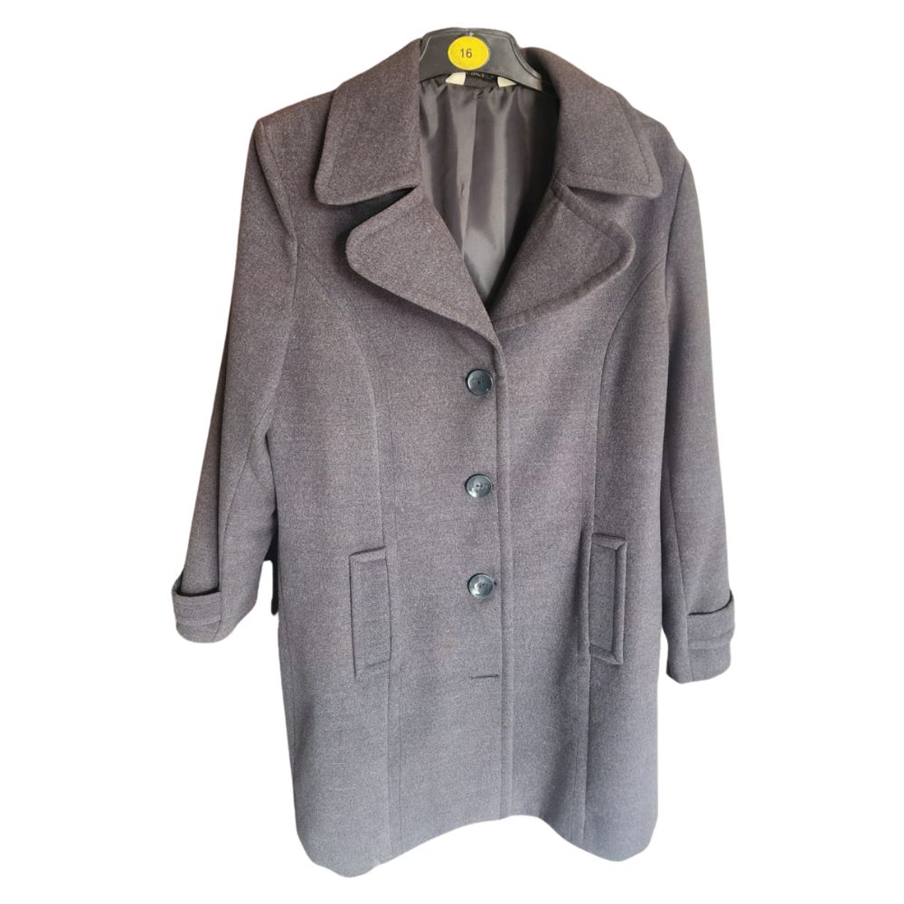 LadiesÃ¢â‚¬â„¢ Grey Wool-Blend Winter Coat Ã¢â‚¬â€œ Size 16