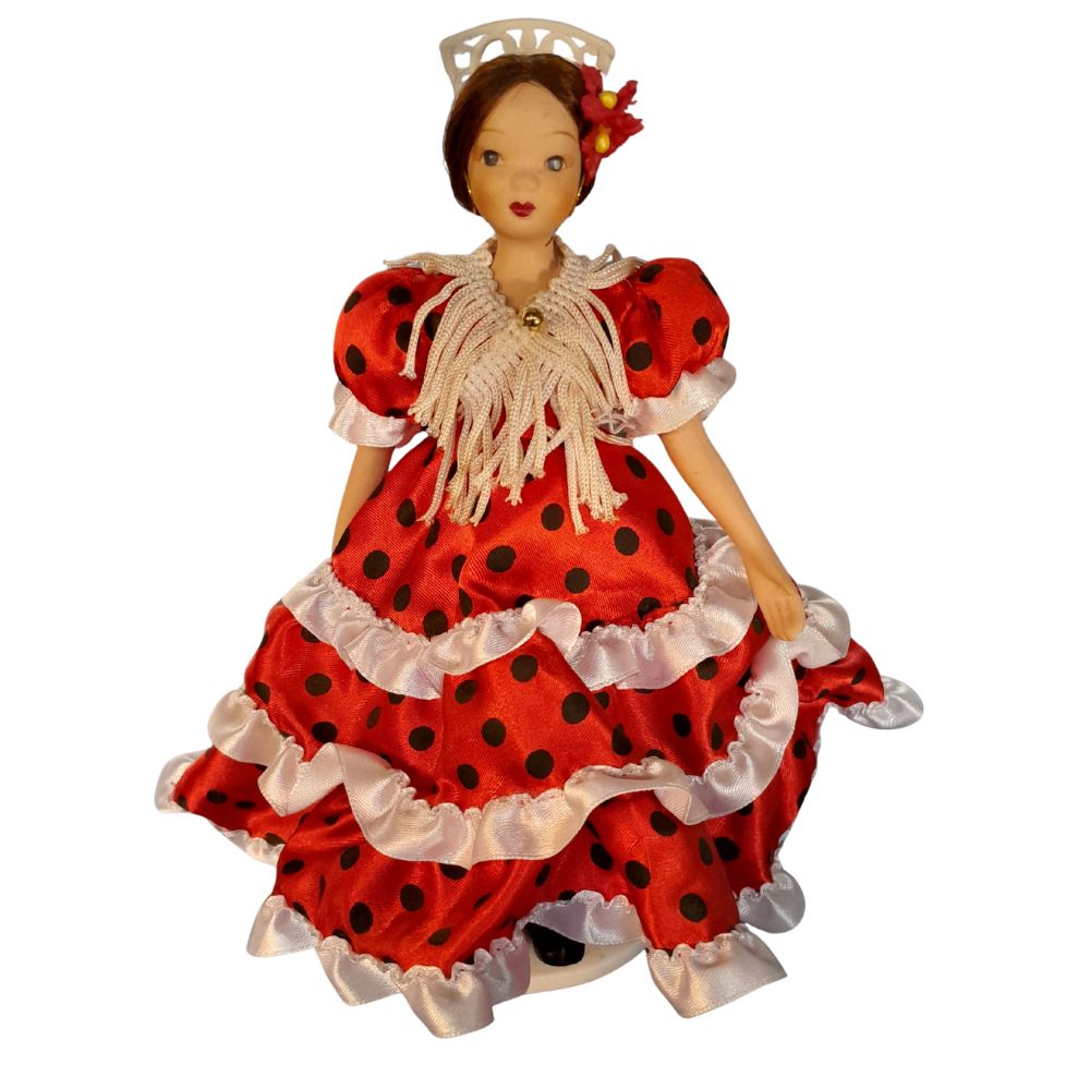 Vintage Spanish Flamenco Dancer Doll Ã¢â‚¬â€œ Red Polka Dot Dress (Handcrafted Souvenir Doll)